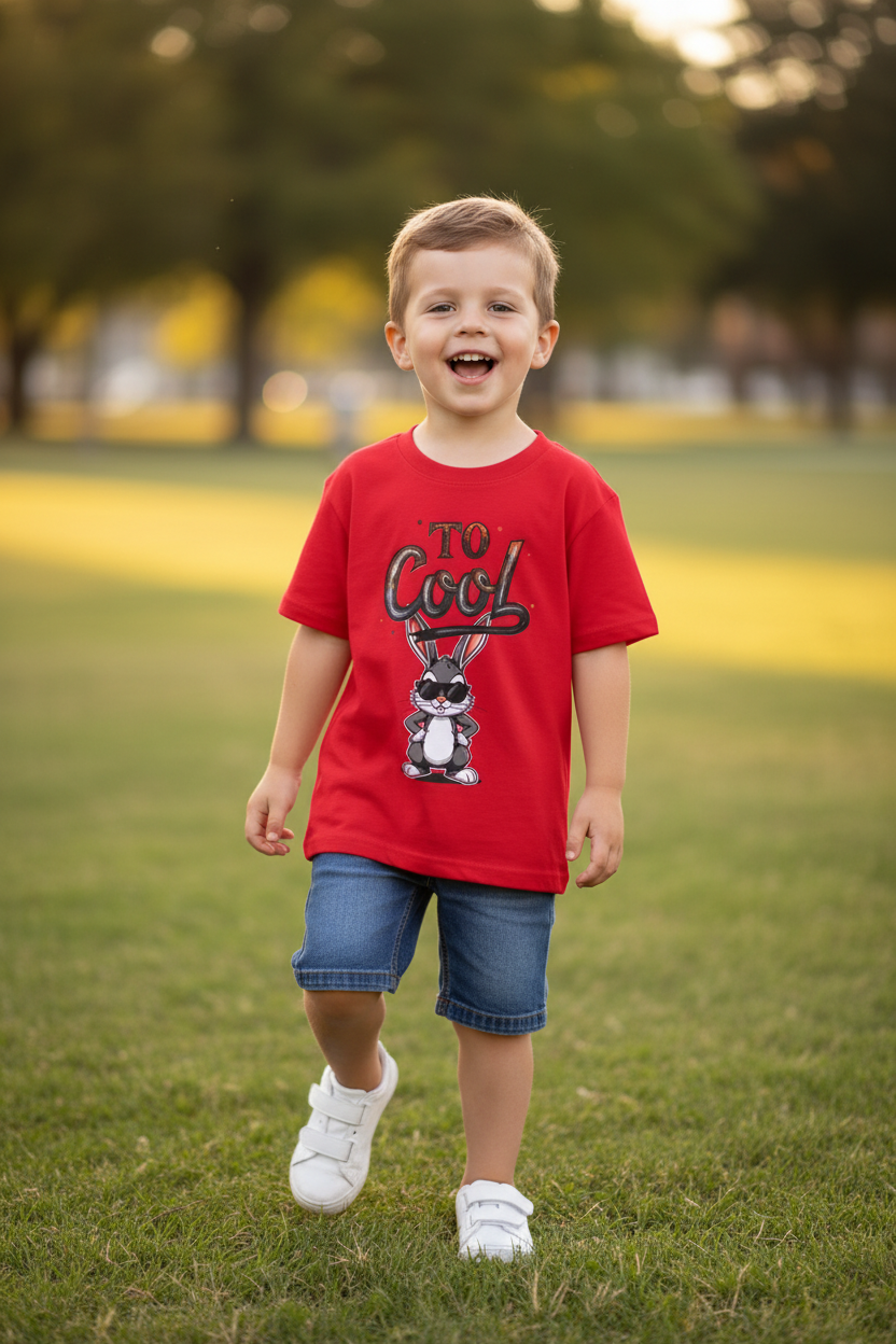 6-year-old boy wearing your Cool Dude t-shirt