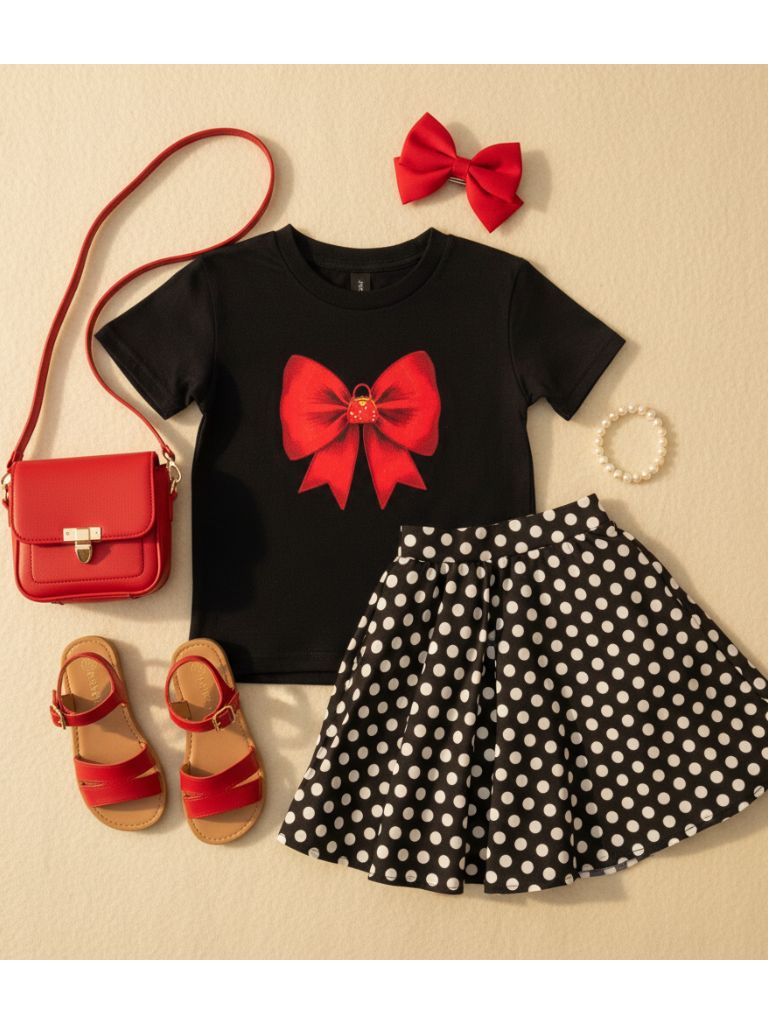 Toddler Girl Black/Red Bow Graphic T