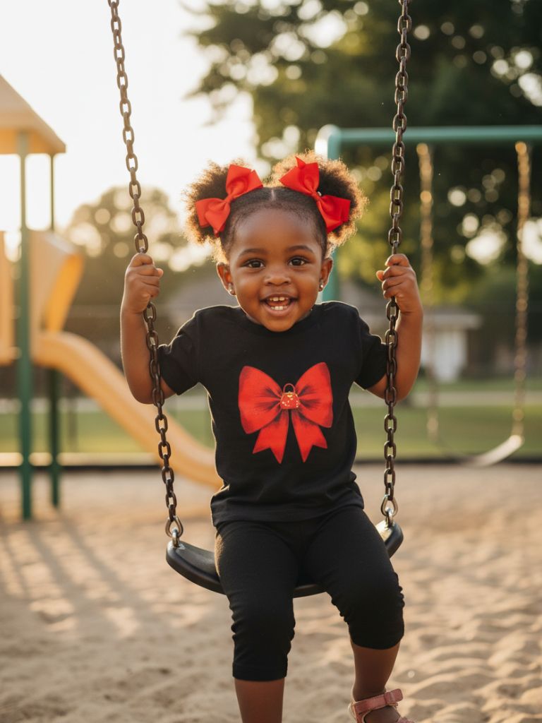 Toddler Girl Black/Red Bow Graphic T