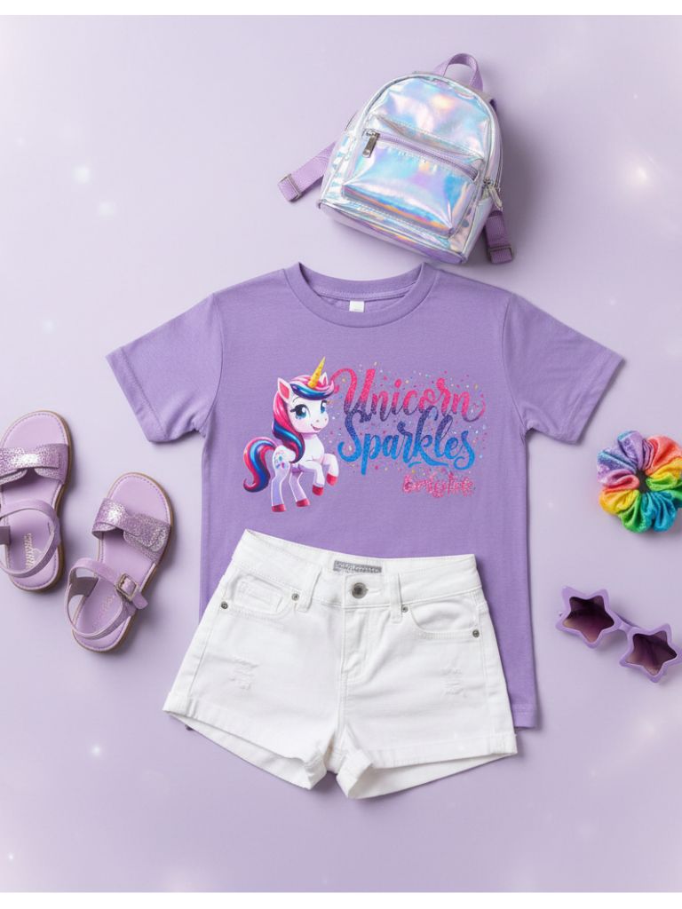 Toddler Girl Lavender Unicorn Sparkles Bright Graphic T
