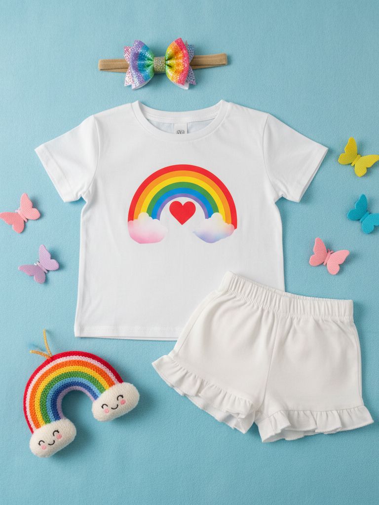 Toddler Girl White Rainbow Graphic T