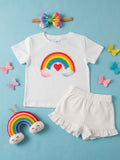 Toddler Girl White Rainbow Graphic T