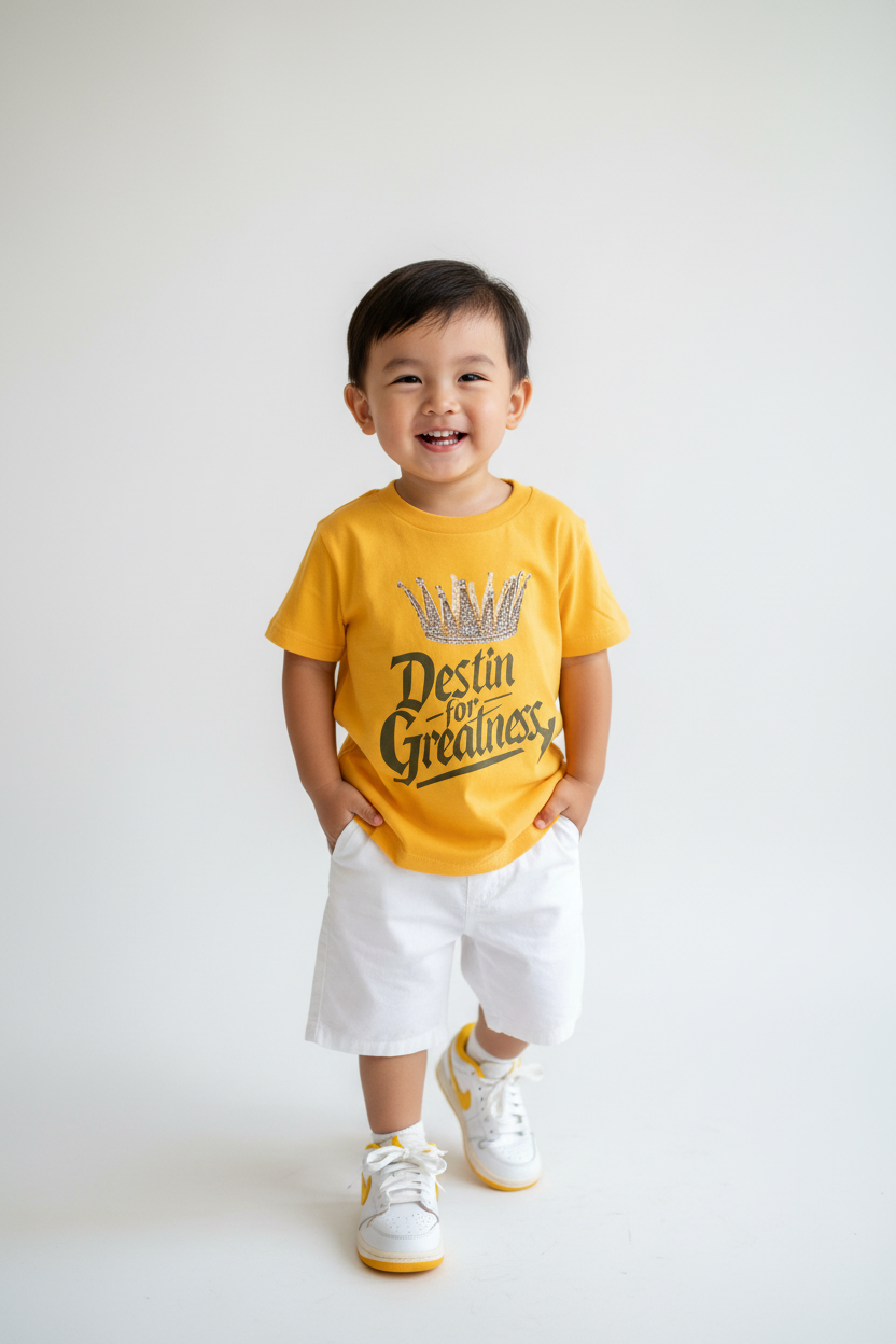 Asian Toddler Boy - White & Yellow Jordans