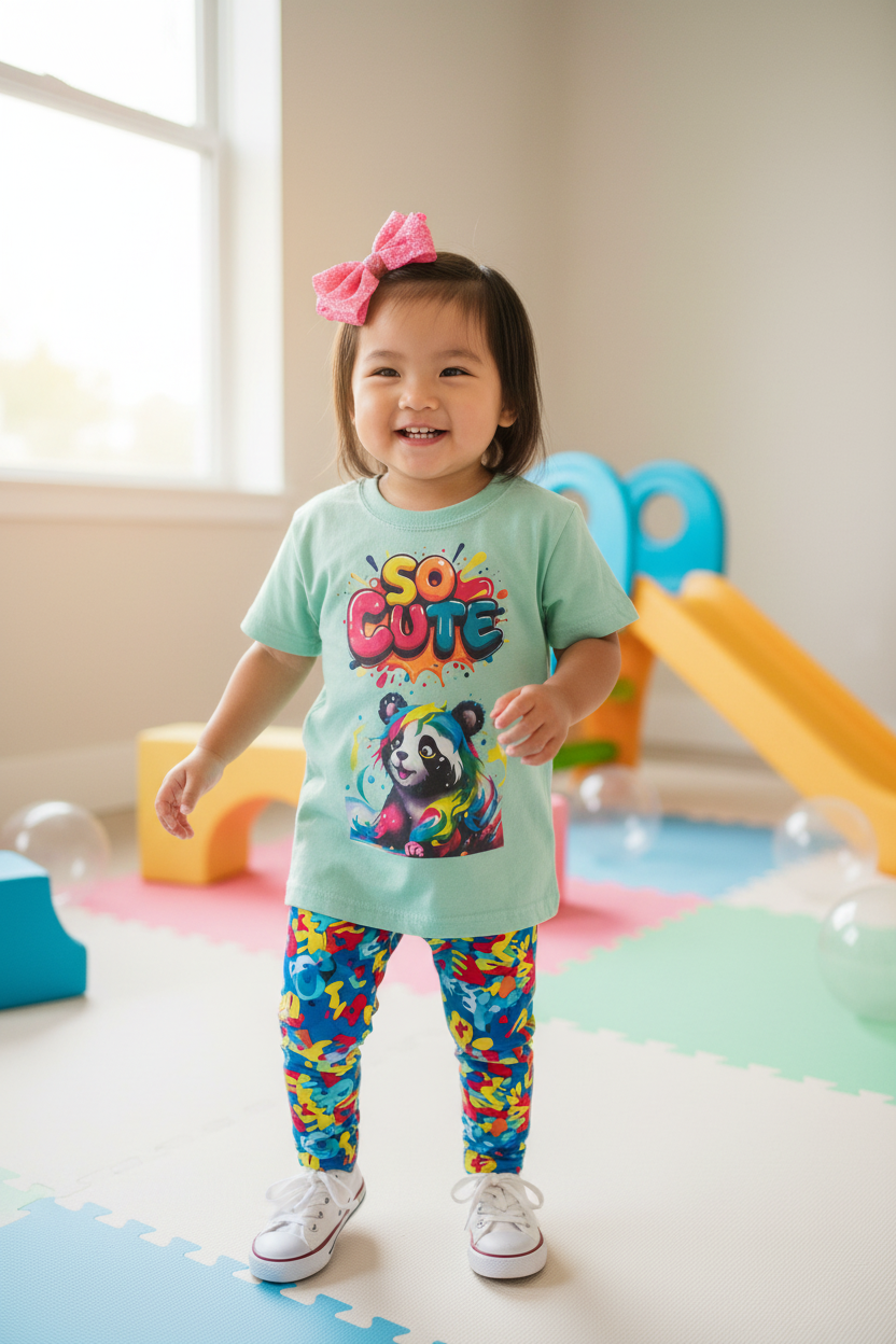 Asian toddler girl with panda tee and leggings