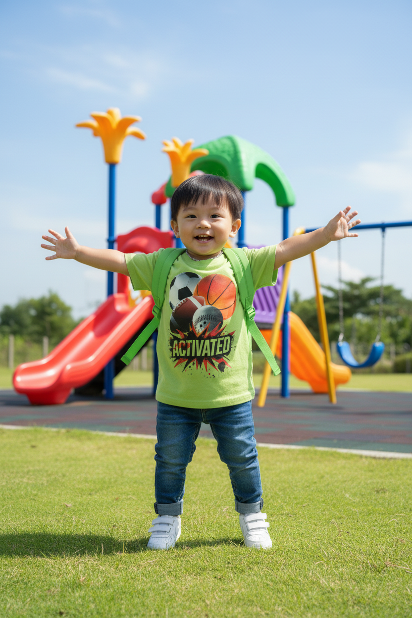 Asian toddler on playground