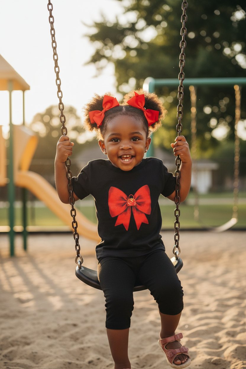 Black toddler Black/Red Bow tee
