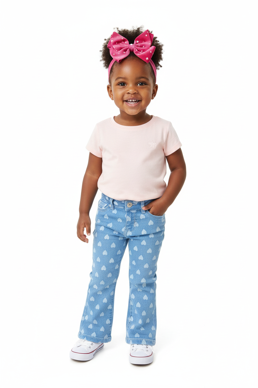 Heart pants outfit with sneakers and hair bow