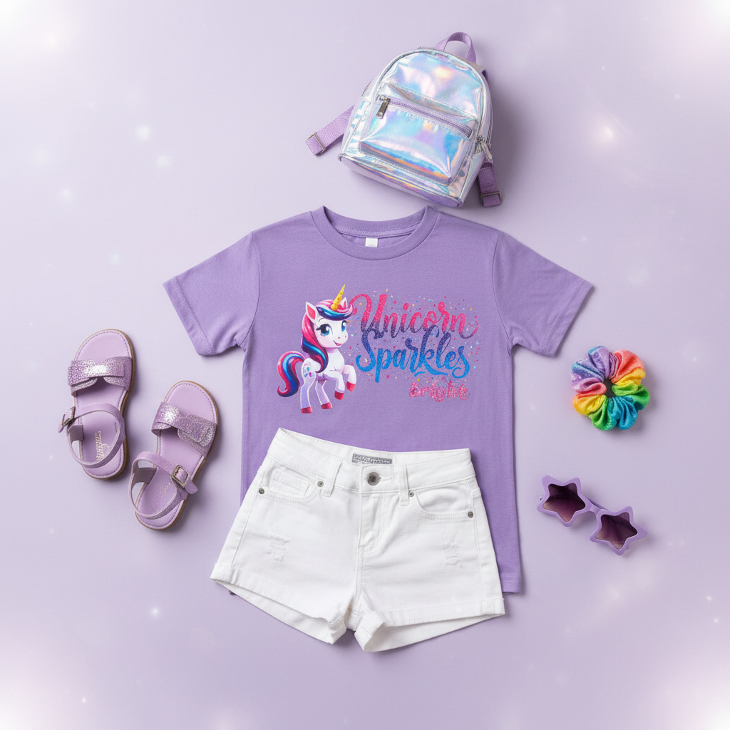 Lavender background unicorn flat lay