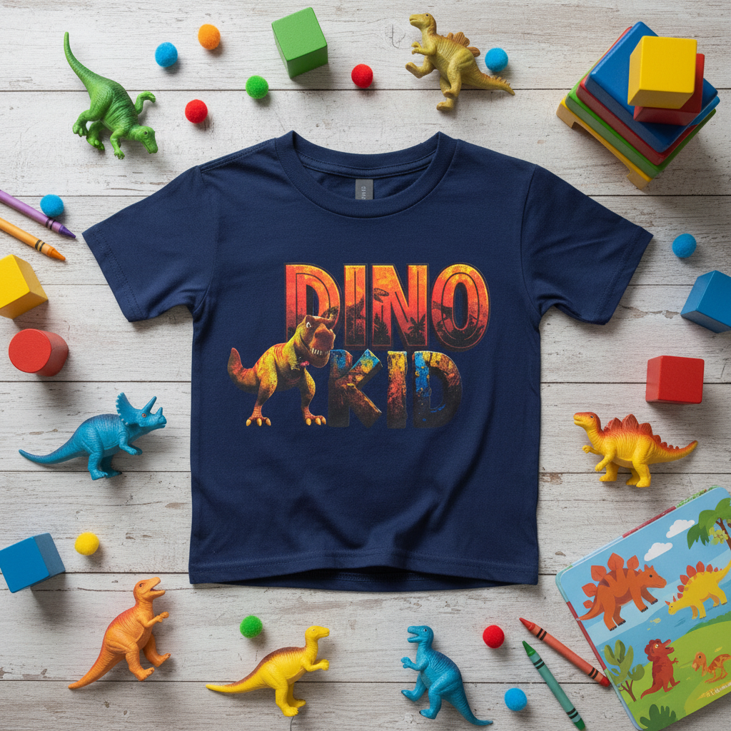 Navy Dino Tee - Styled Flat Lay