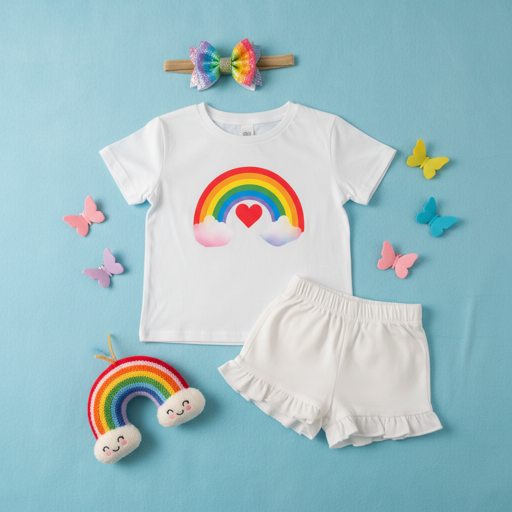 Rainbow Tee - Sky Blue Flat Lay
