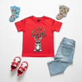 Red To Cool T with red Nike sneakers and graphic socks
