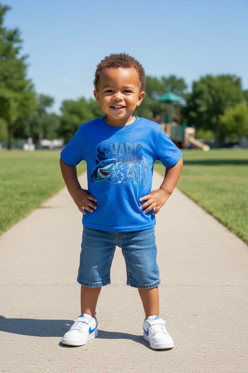 Shark Bait Tee - Jean Shorts & White Nikes