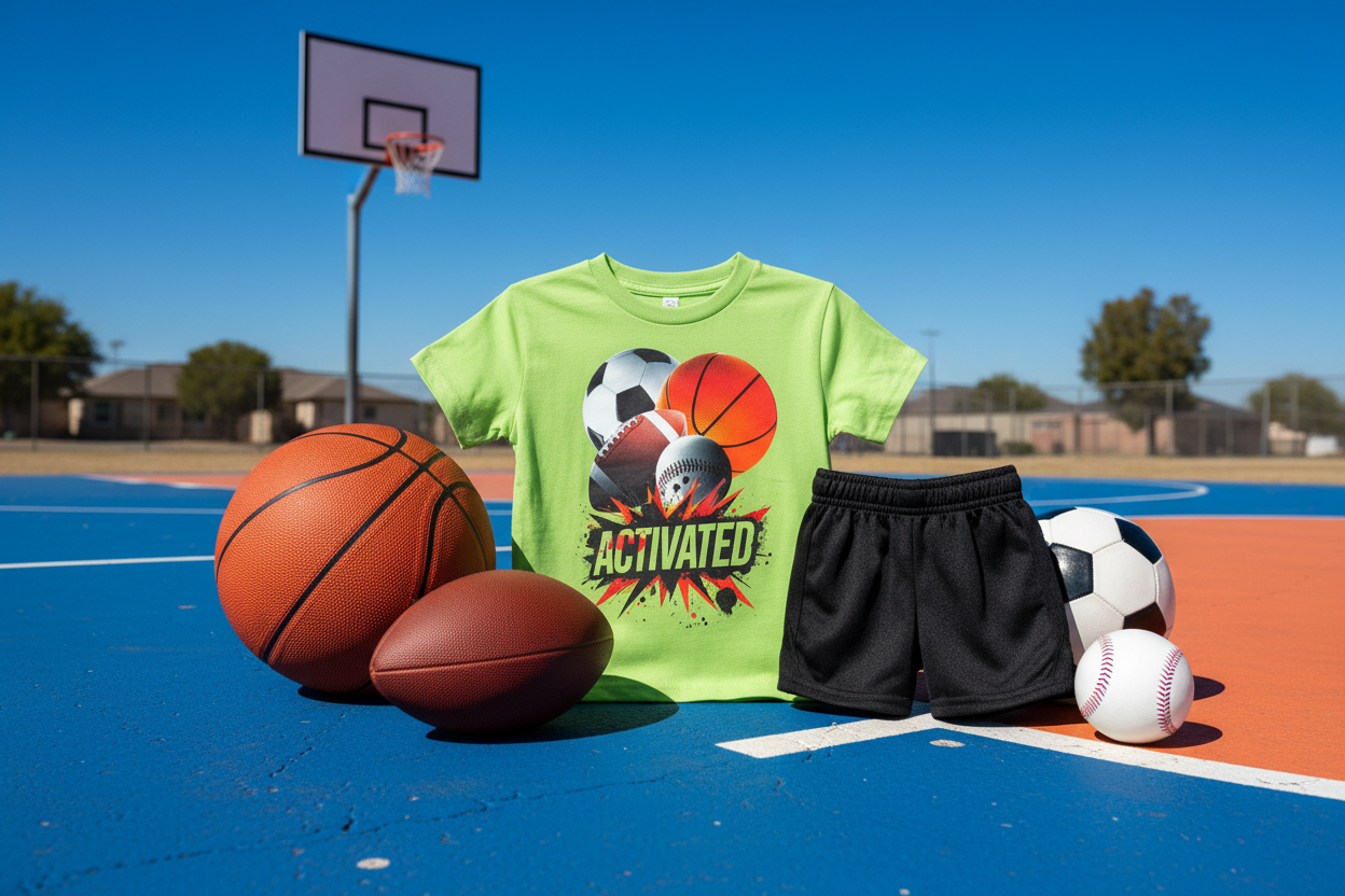 Tiny toddler shorts with lime tee and sports balls