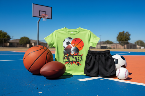Tiny toddler shorts with lime tee and sports balls