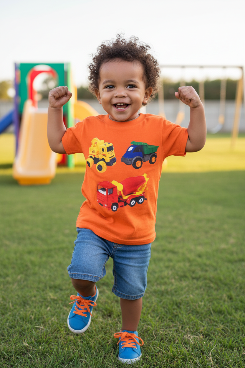Toddler Boy Orange Truck Tee - Diverse Kid